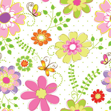 Abstract springtime colorful flower seamless pattern background