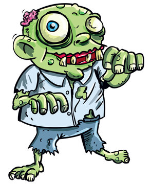 Cute green cartoon zombie. Isolated on white