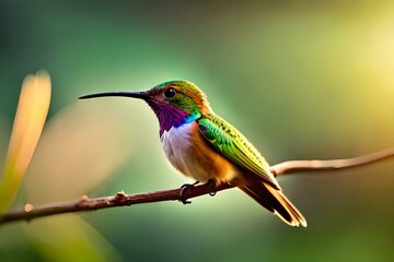 Obraz premium A detailed close-up of a hummingbird's delicate feathers, capturing the intricate patterns and shimmering colors