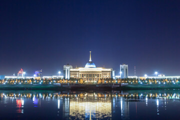Fototapeta na wymiar Akorda - the residence of the President of the Republic of Kazakhstan at night. Astana