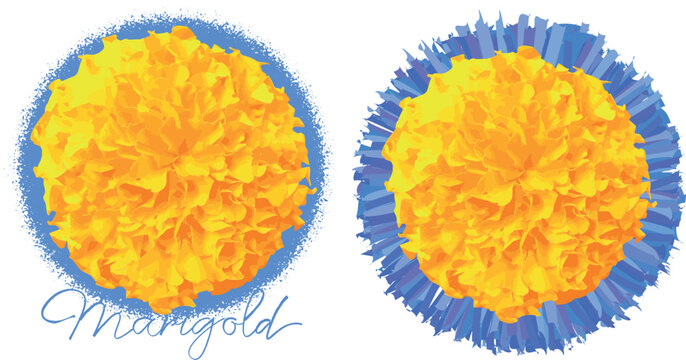 Yellow Marigold Flower On Blue Print Pattern Logo