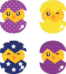 Cute spring chicken set isolated on white. Vector