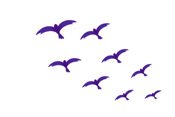 Set or group of purple birds flying