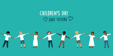 children of different skin color holding hands on childrens day