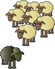 A black sheep being shunned from the rest of the flock for being different.