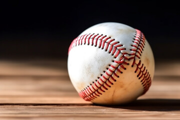 Baseball on wooden pedestal, Generative AI