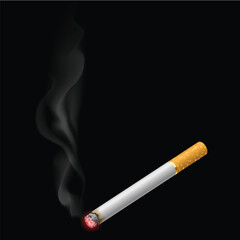 Burning cigarette. Illustration on black background for design
