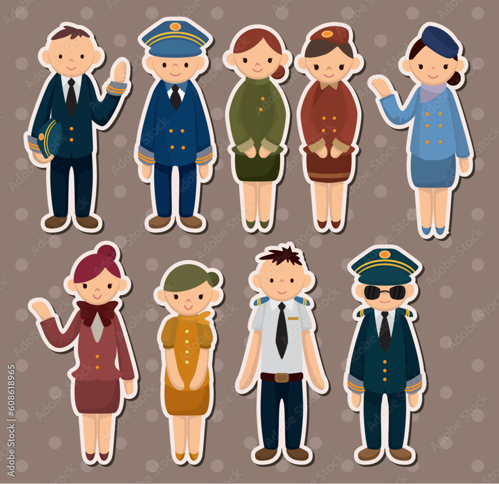 Wall mural cartoon flight attendant/pilot stickers