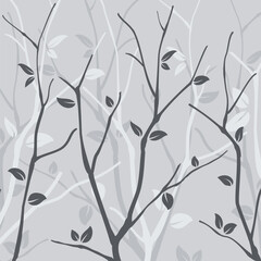 Abstract seamless pattern with leaves on grey background