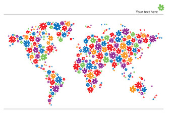 Fototapeta na wymiar World map with flowers