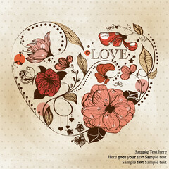 Vintage heart shape. St. Valentine's greeting card