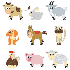 Set of farm animals on white background