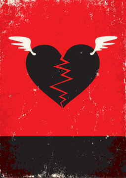 Red and black poster with broken heart