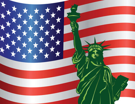 Fourth of July Independence Day Statue of Liberty with USA American Flag Illustration