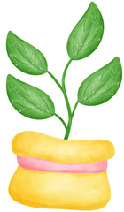 Eco friendly save earth, grown plant in pot symbol watercolor painting