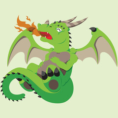 Fototapeta na wymiar A cute vector baby dragon breathing fire for the first time.