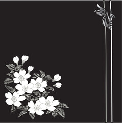 Flowers on a black background, floral greeting card, floral frame