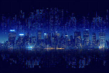 Fototapeta premium Communication network of urban city. Internet of Things. Business network on city background. AI Generative