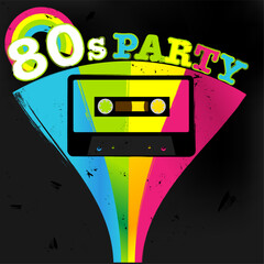 Retro Poster - 80s Party Flyer With Audio Cassette Tape