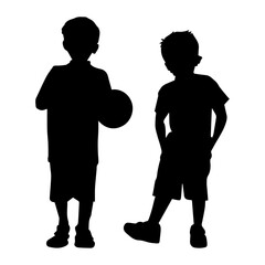 Vector illustration. Silhouette of two brothers. Boys. Friends.