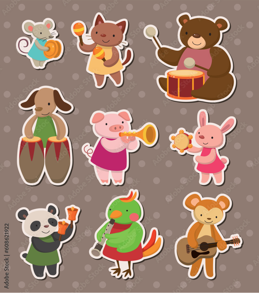 Wall mural animal play music stickers