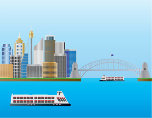 Sydney Australia Skyline Landmarks Harbour Bridge Illustration