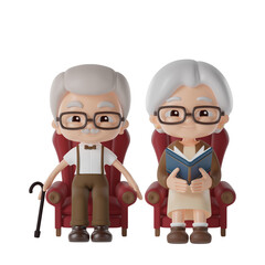 grandma and grandpa 3d Illustration