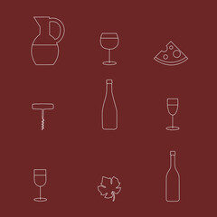 Set of wine glasses and bottle elements. Wine set concept. Weekends and chill concept.