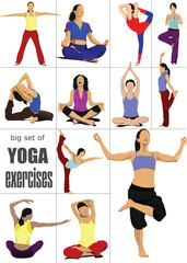 Big set of Yoga exercises - vector poster