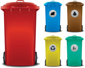 illustration recycling bins with different colors and symbols