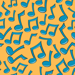 A seamless pattern of fun blue music notes.