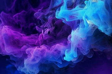 Abstract black and dark purple background and blue aura. AI generative