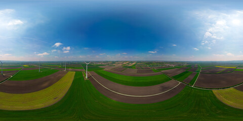 360 Grad Luftbild Panorama - Windkraftanlagen von oben in Niederösterreich