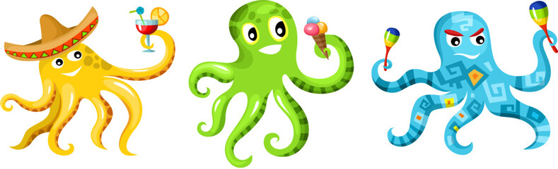 vector illustration of a octopus set