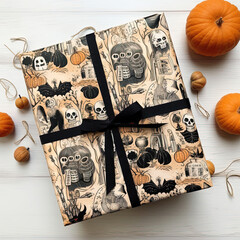 Halloween gifts. Halloween printable wrapping paper. Happy halloween. Generative AI.