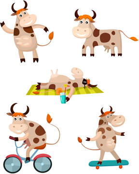 vector illustration of a cute cow set