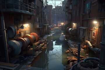 3D Cartoon Animated Location: Sewer System - AI Generate