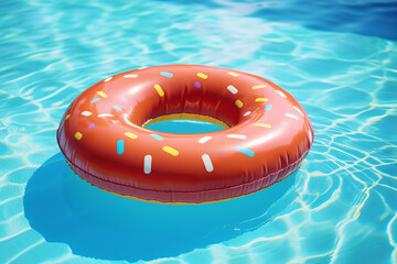Inflatable doughnut swimming pool float. Summer vacation. Generative ai