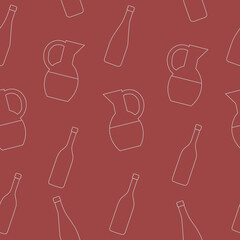 Pattern with wine glasses and bottle. Wine concept. Weekends and chill concept.