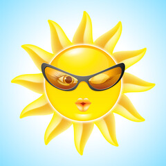 Winking Sun with Sunglasses. Cool Cartoon Character for design