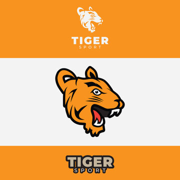 sport logo design, with a tiger head icon