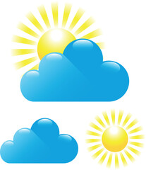 Set of cloud and sun isolated on white background. Vector illustration