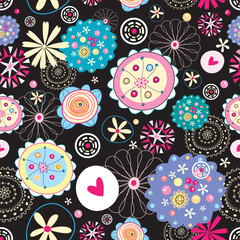 Fototapeta premium Seamless bright floral pattern on a black background