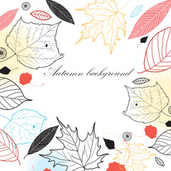 graphic background with autumn leaves on white