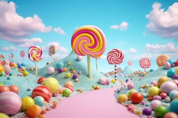 Colorful pastel candy landscape as fantasy background. Generative AI - 608626109