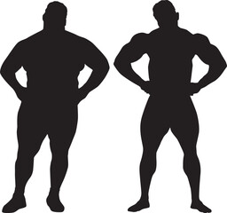 Silhouettes of bodybuilder and fat man