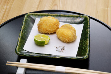 fried puffer fish milt, traditional Japanese cuisine