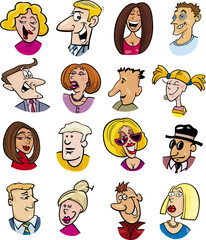 cartoon illustration of different people characters and emotions