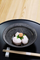 puffer fish milt with ponzu sauce ( soy sauce mixed with citrus juice), traditional Japanese cuisine