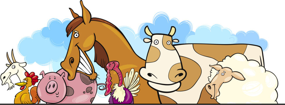 Cartoon illustration of Farm animals header design